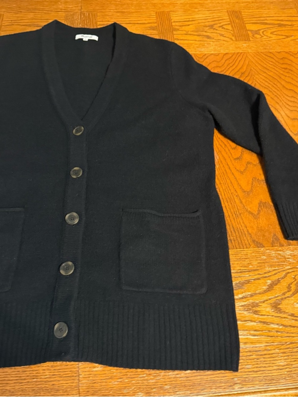 Madewell Maysfield Merino Wool Cardigan in Black Sz M Relaxed Fit Minimalist - Picture 6 of 14